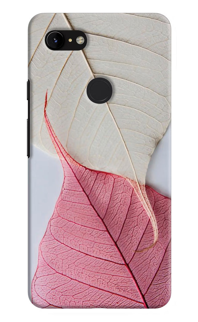White Pink Leaf Google Pixel 3 XL Hard Case Back Cover by Casekaro