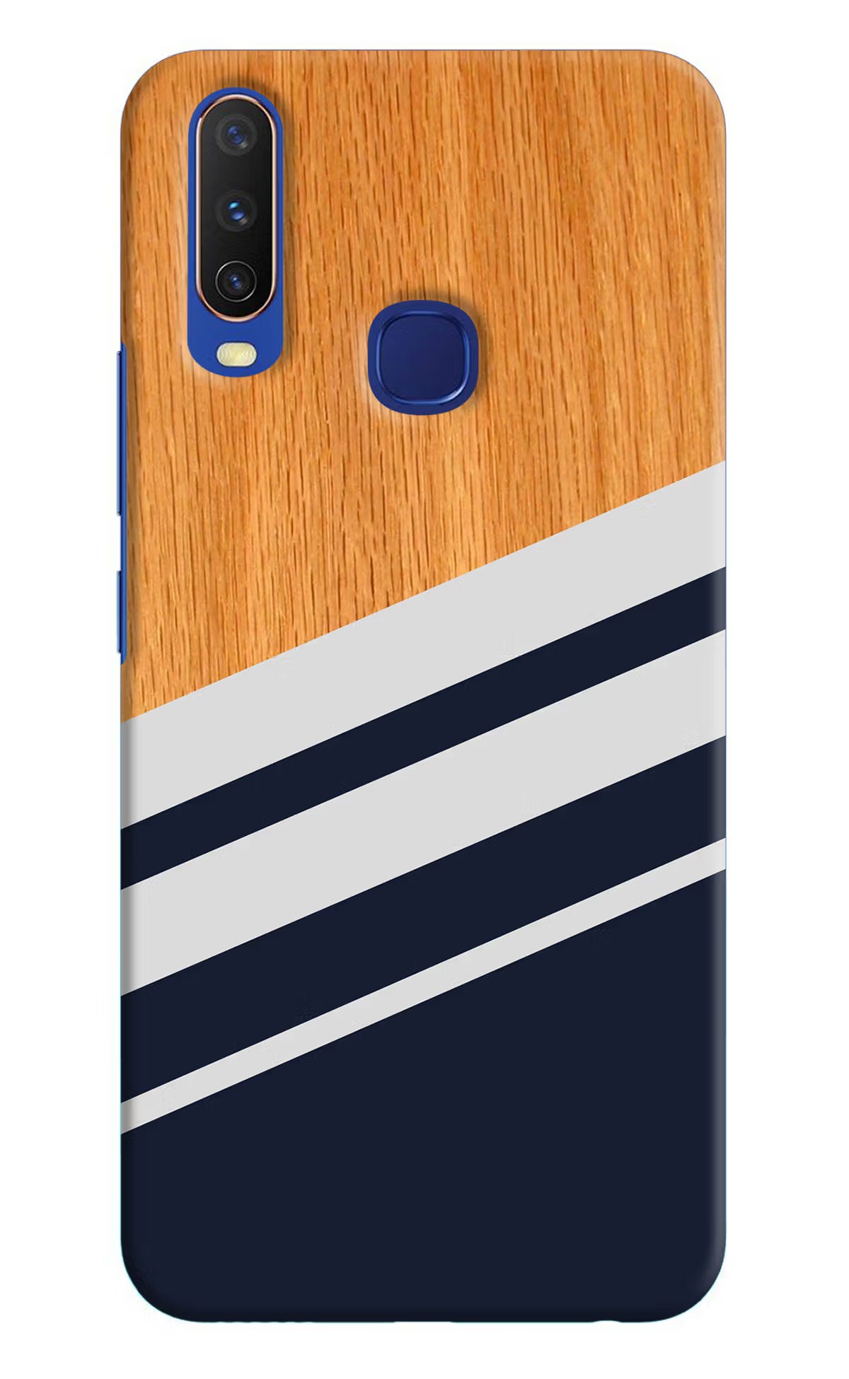 Blue and white wooden Vivo Y11/Y12/U10 Hard Case Back Cover by Casekaro