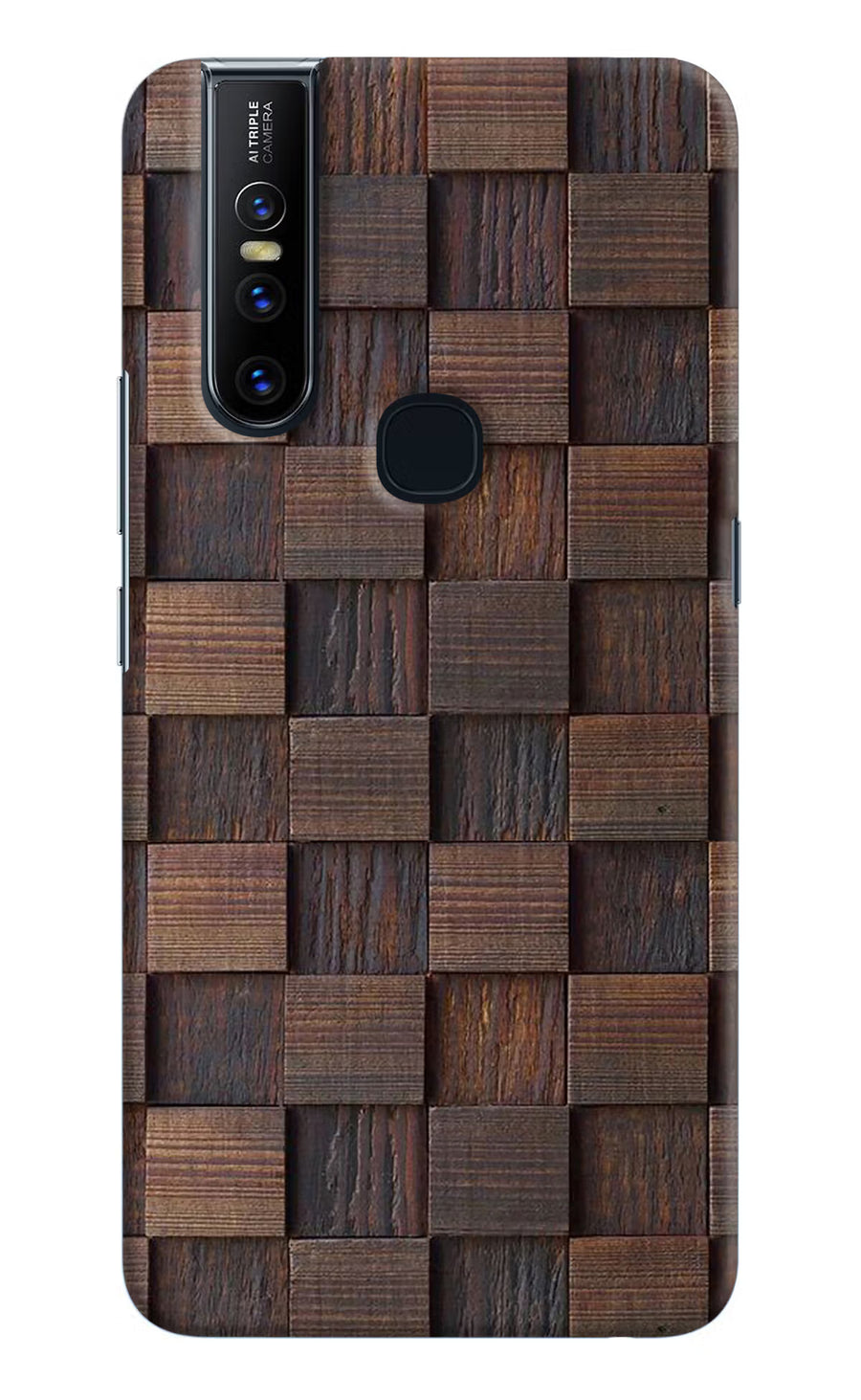 Wooden Cube Design Vivo V15 Back Cover, Hard case