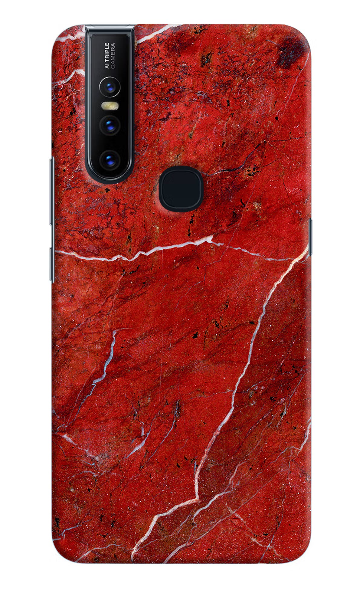 Red Marble Design Vivo V15 Hard Case Back Cover by Casekaro