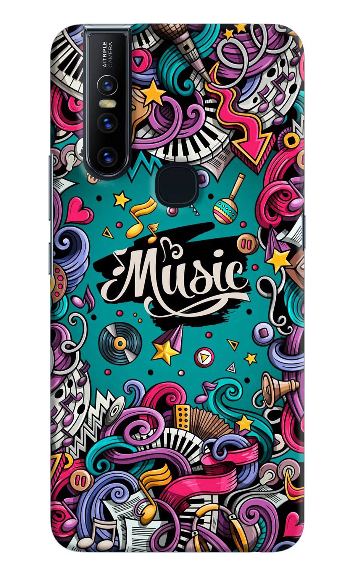 Music Graffiti Vivo V15 Hard Case Back Cover by Casekaro