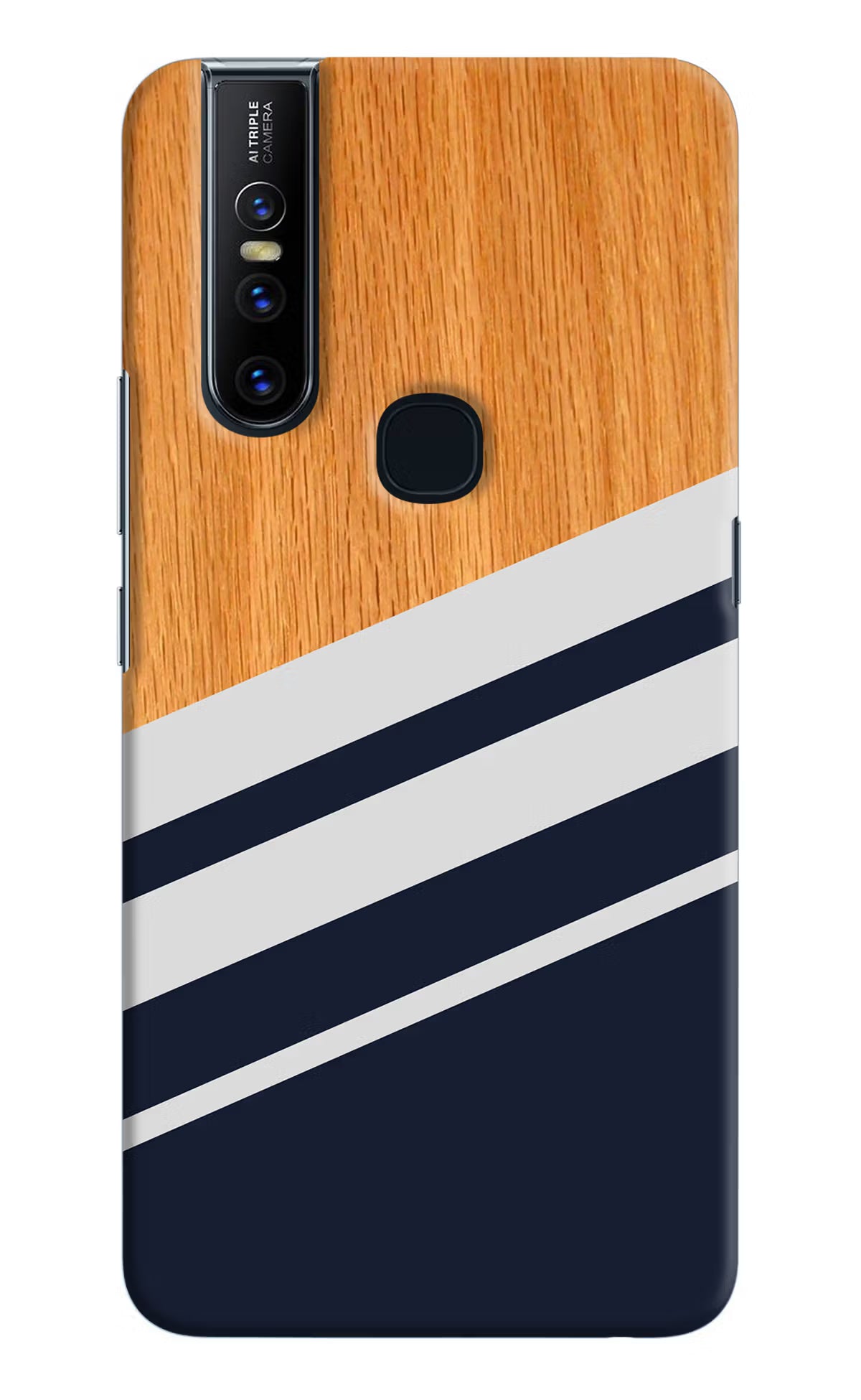 Blue and white wooden Vivo V15 Hard Case Back Cover by Casekaro