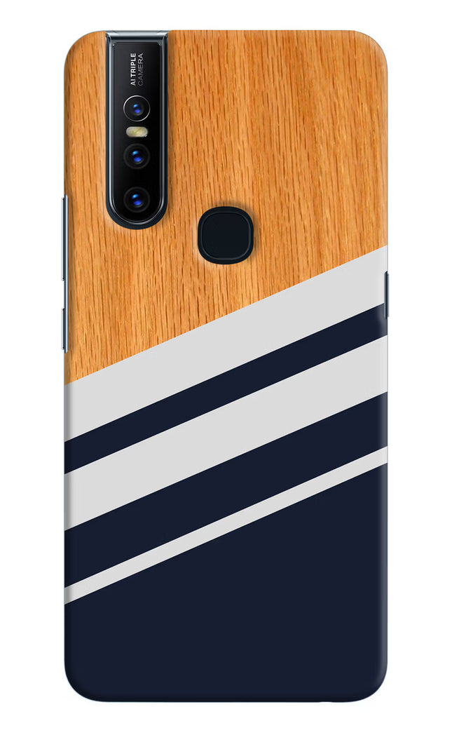 Blue and white wooden Vivo V15 Hard Case Back Cover by Casekaro