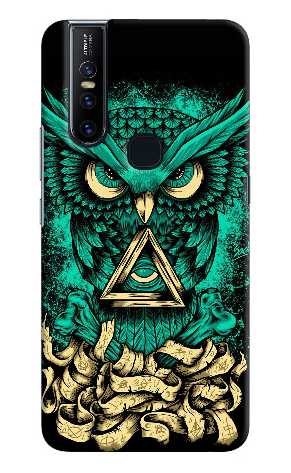 Green Owl Vivo V15 Hard Case Back Cover by Casekaro