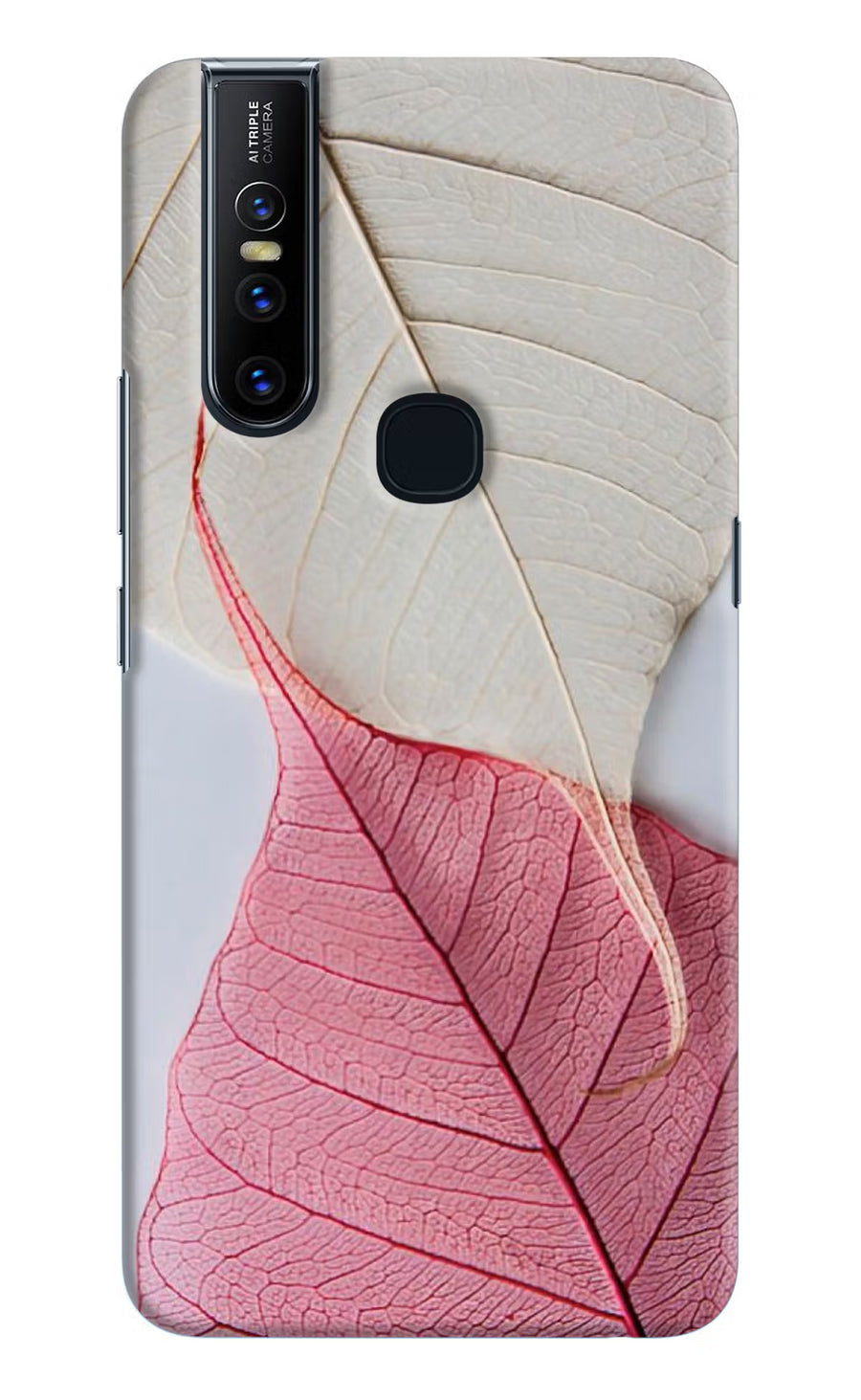 White Pink Leaf Vivo V15 Back Cover, Hard case