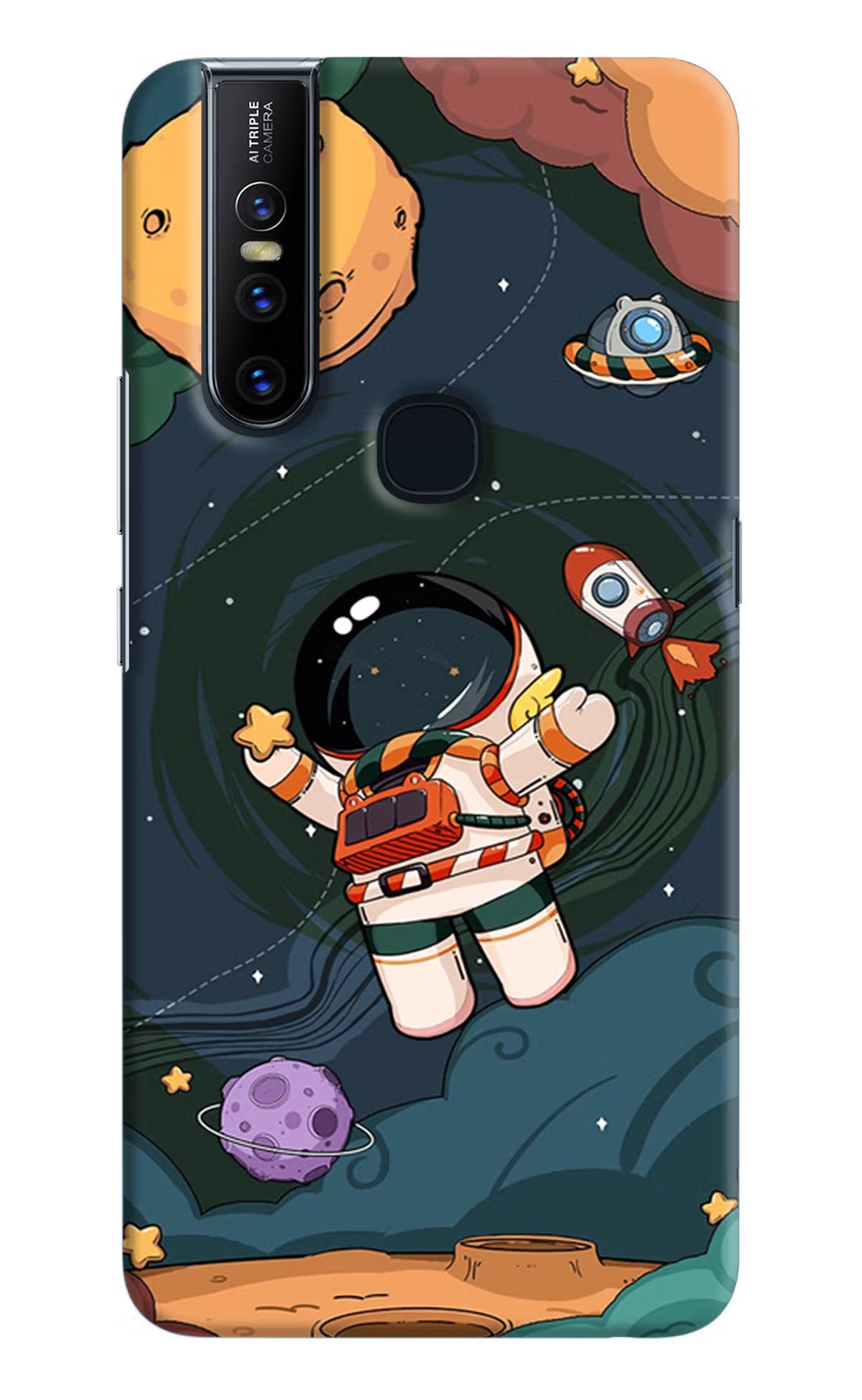 Cartoon Astronaut Vivo V15 Hard Case Back Cover by Casekaro