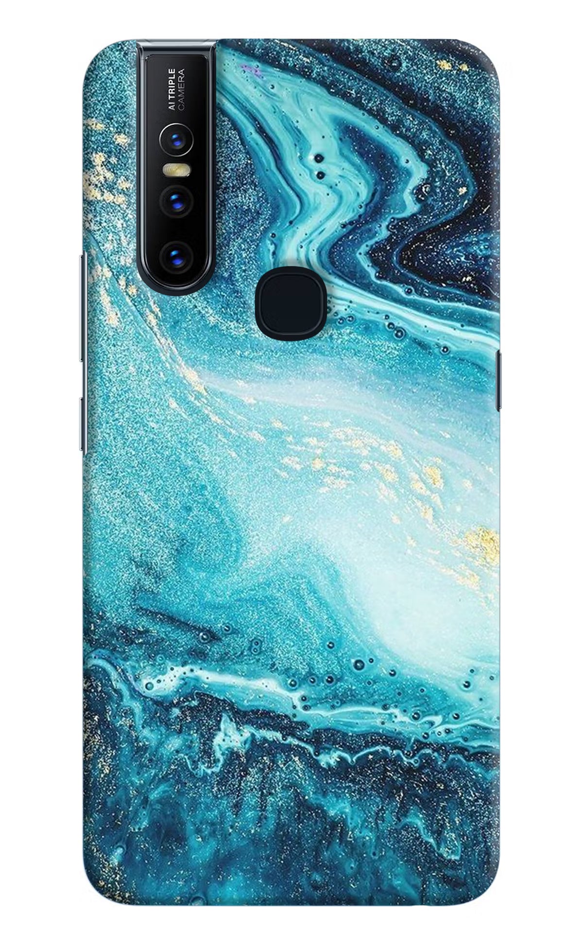 Blue Glitter Marble Vivo V15 Hard Case Back Cover by Casekaro