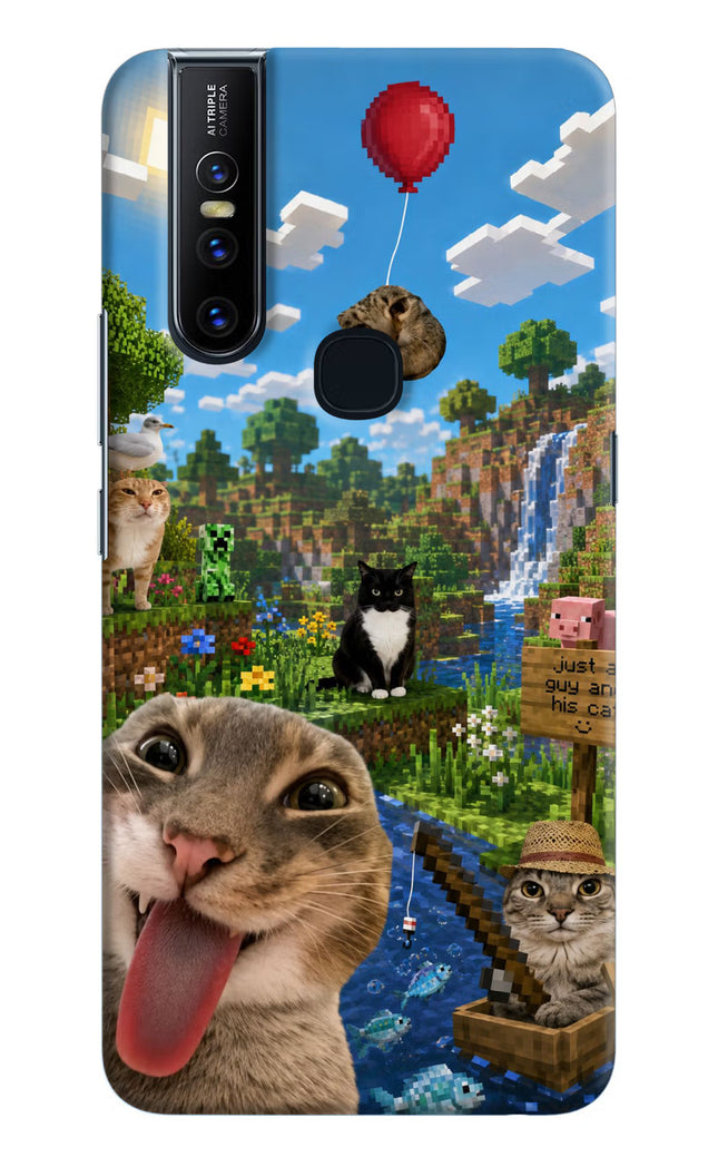 Minecraft Cat Chaos Vivo V15 Hard Case Back Cover by Casekaro