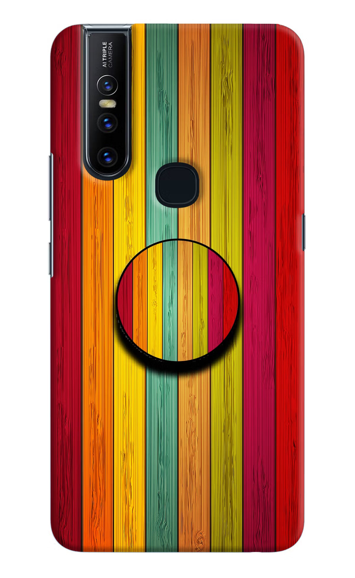 Multicolor Wooden Vivo V15 Pop Case by Casekaro