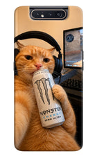 Gamer Cat Energy Samsung A80 Hard Case Back Cover by Casekaro