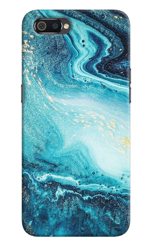Blue Glitter Marble Realme C2 Hard Case Back Cover by Casekaro