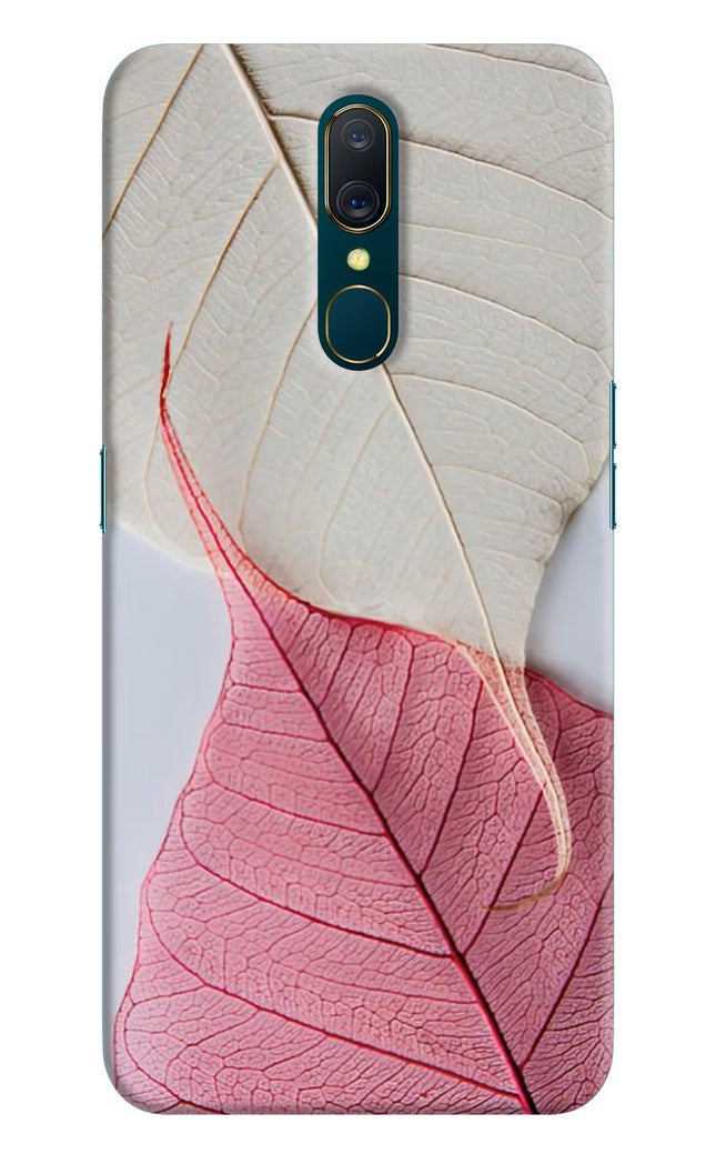 White Pink Leaf Oppo A9 Hard Case Back Cover by Casekaro