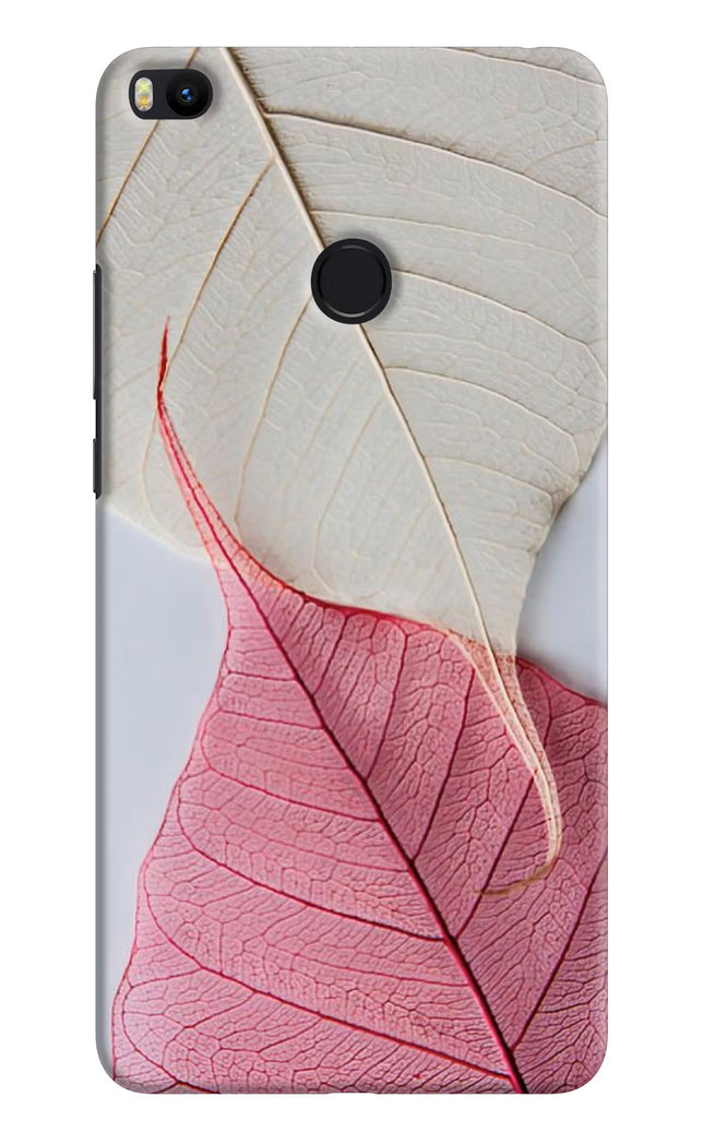 White Pink Leaf Mi Max 2 Hard Case Back Cover by Casekaro