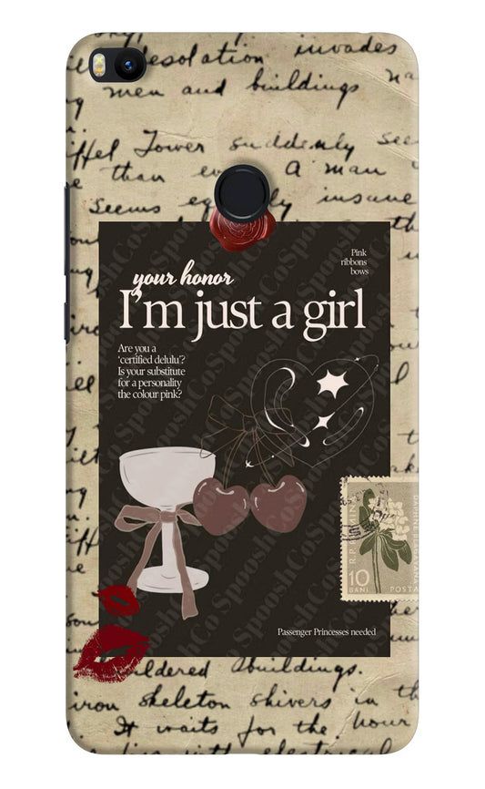 I am just a girl Mi Max 2 Hard Case Back Cover by Casekaro