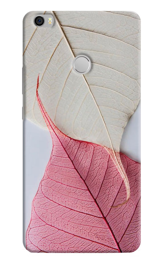 White Pink Leaf Mi Max Hard Case Back Cover by Casekaro