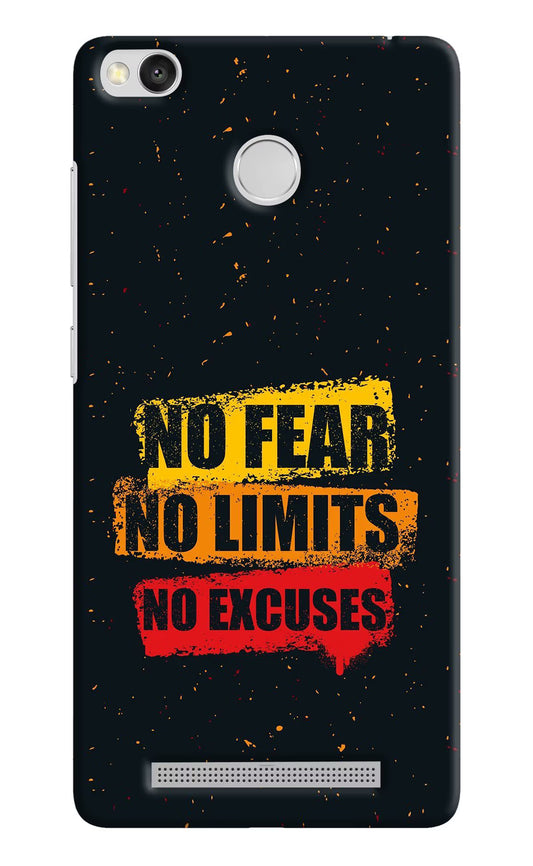 No Fear No Limits No Excuse Redmi 3S Prime Hard Case Back Cover by Casekaro