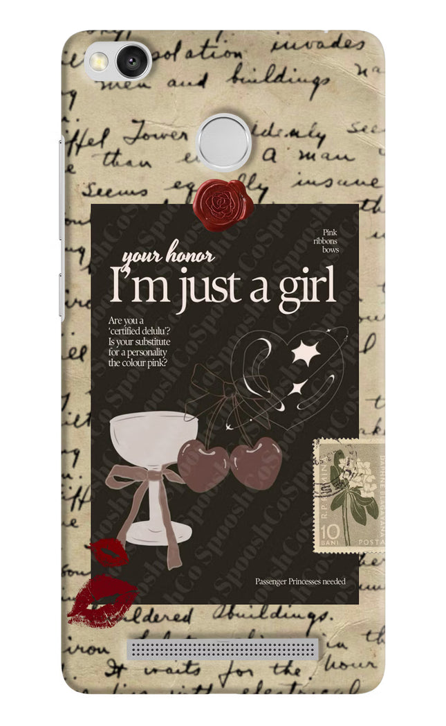 I am just a girl Redmi 3S Prime Hard Case Back Cover by Casekaro