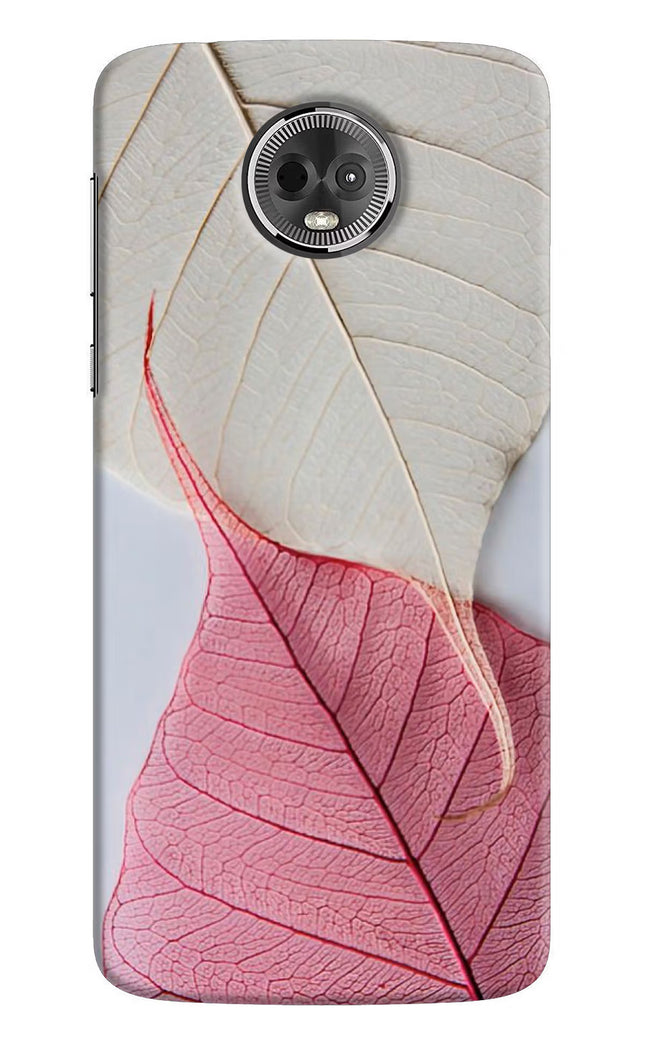 White Pink Leaf Moto E5 Plus Hard Case Back Cover by Casekaro