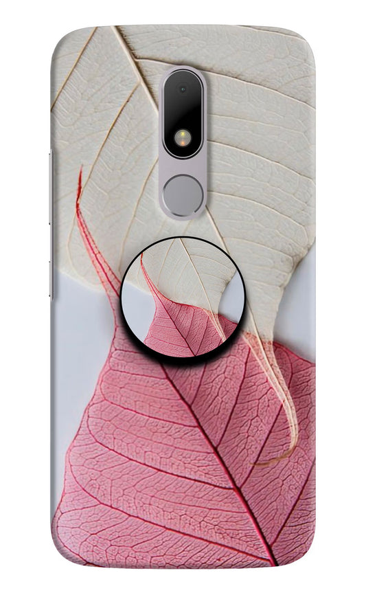White Pink Leaf Moto M Pop Case by Casekaro