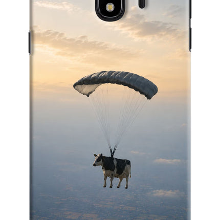Skydiving Cow Samsung J4 Hard Case Back Cover by Casekaro