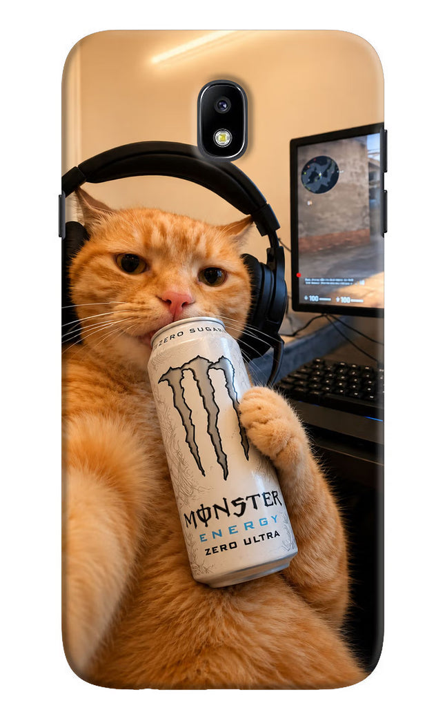 Gamer Cat Energy Samsung J7 Pro Hard Case Back Cover by Casekaro