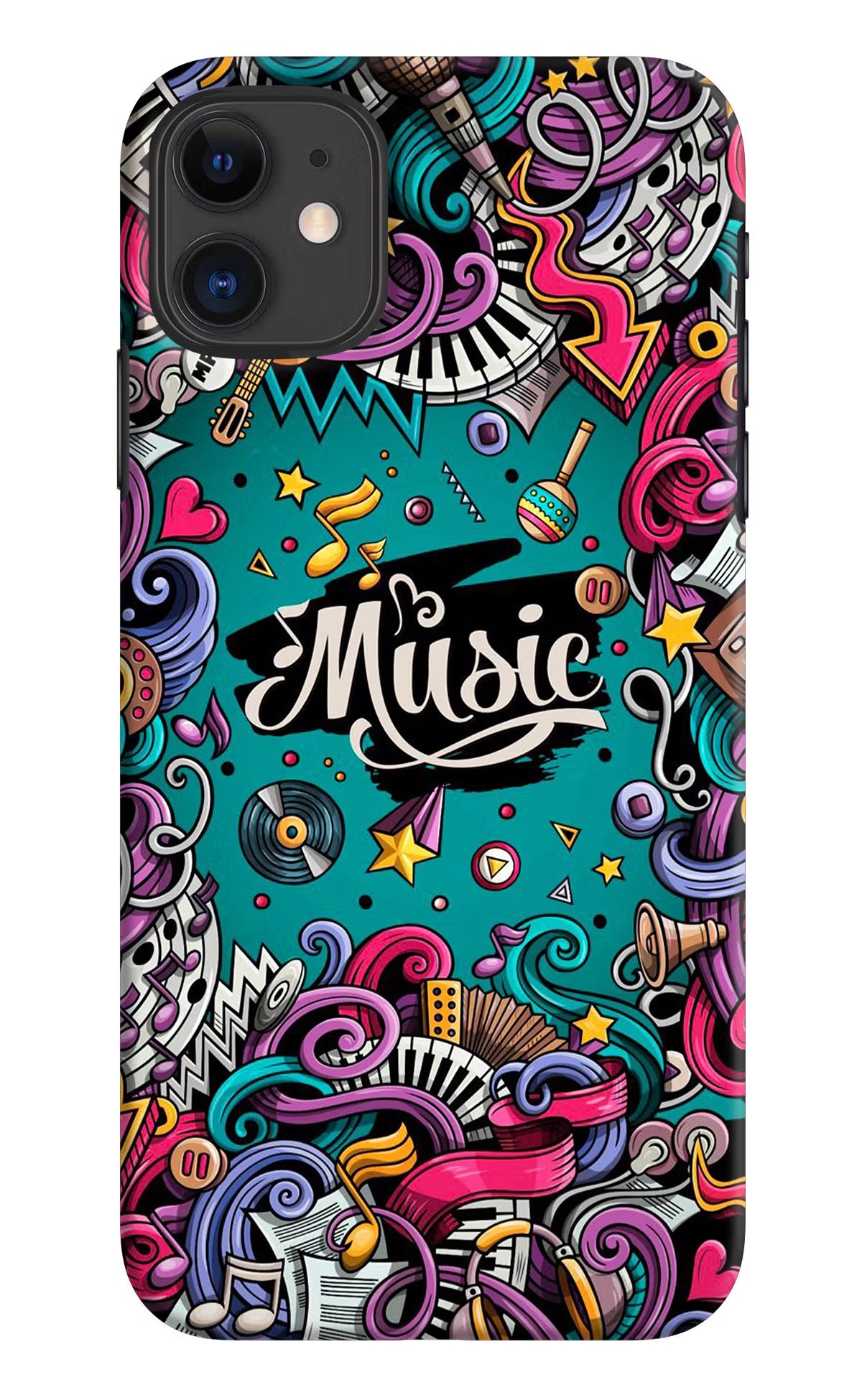 Music Graffiti iPhone 11 Hard Case Back Cover by Casekaro