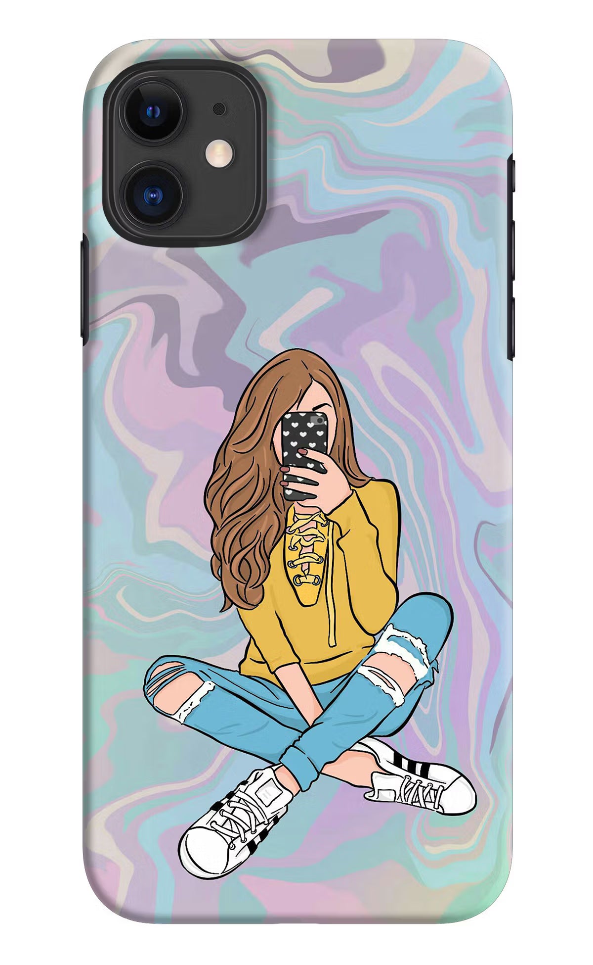 Selfie Girl iPhone 11 Hard Case Back Cover by Casekaro