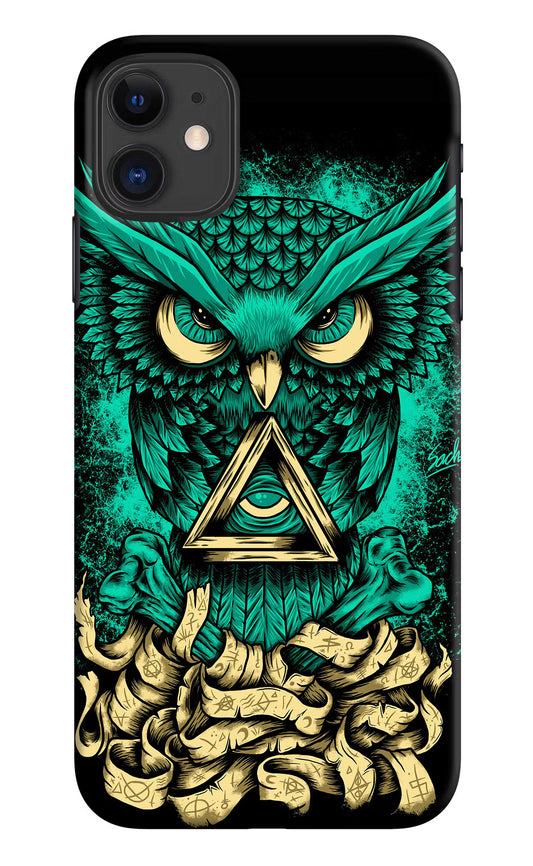 Green Owl iPhone 11 Hard Case Back Cover by Casekaro