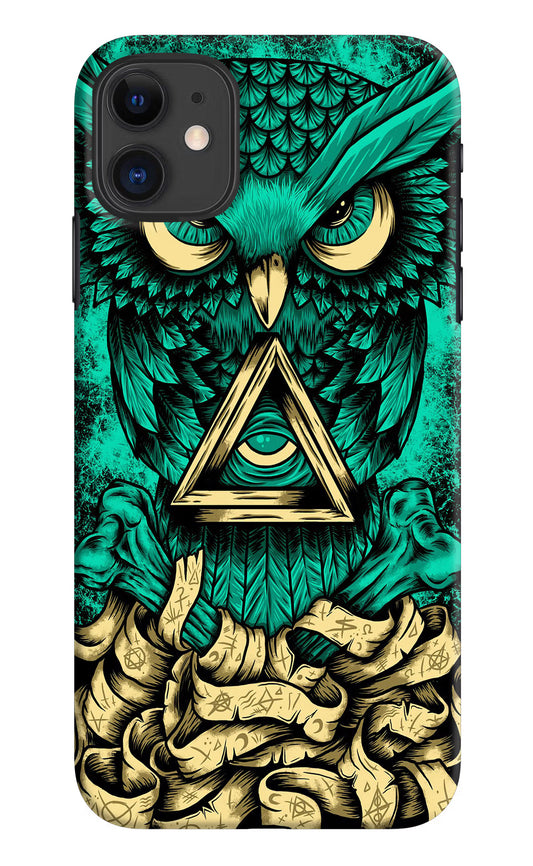 Green Owl iPhone 11 Hard Case Back Cover by Casekaro