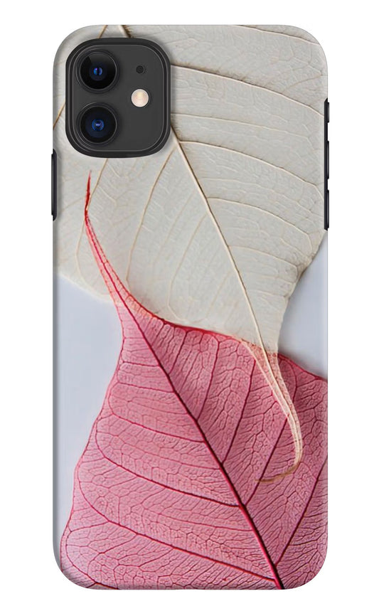 White Pink Leaf iPhone 11 Hard Case Back Cover by Casekaro