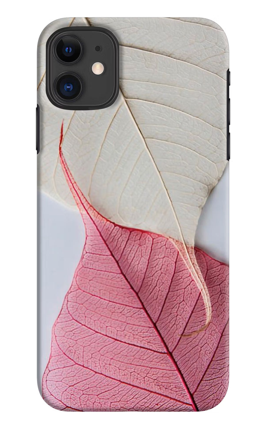 White Pink Leaf iPhone 11 Back Cover, Hard case