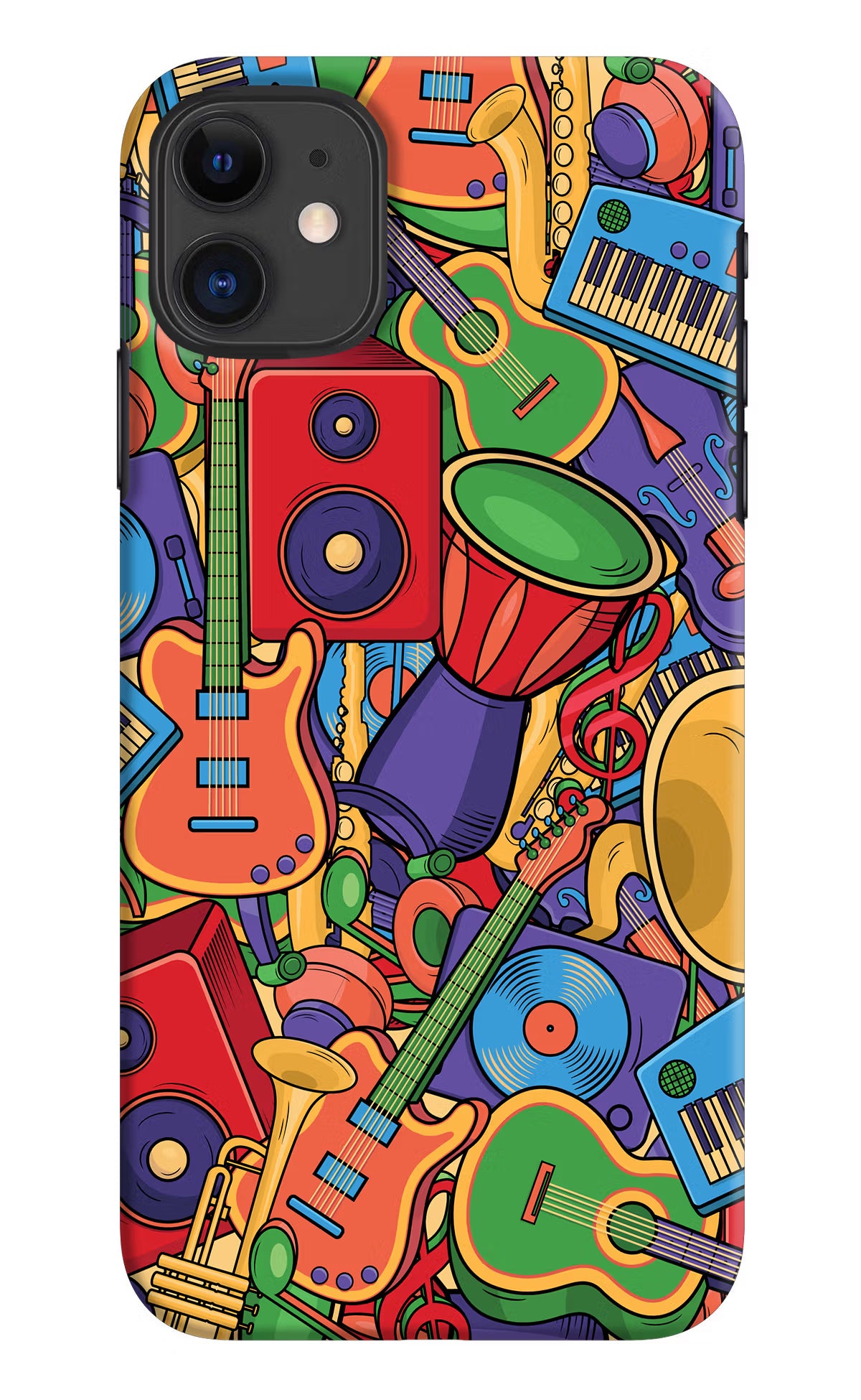 Music Instrument Doodle iPhone 11 Hard Case Back Cover by Casekaro
