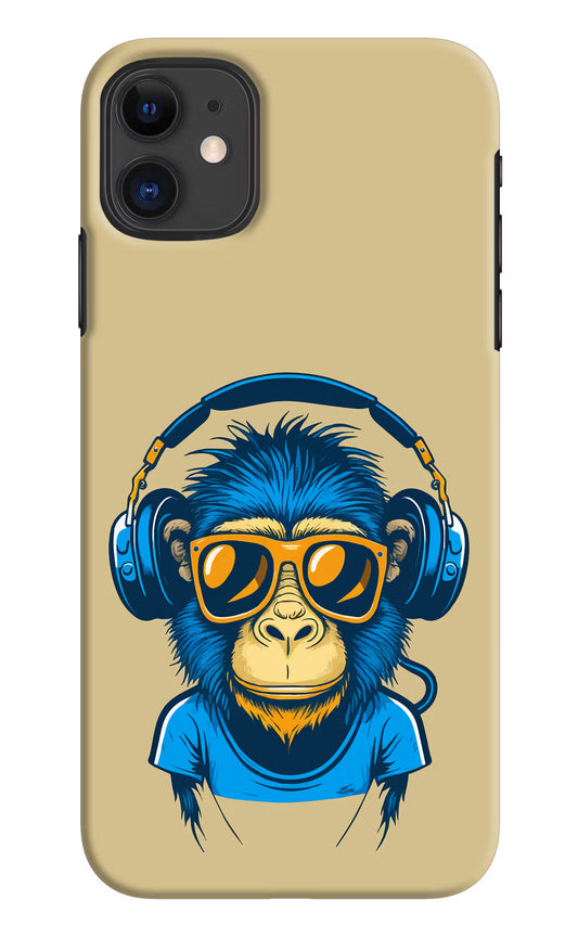 Monkey Headphone iPhone 11 Hard Case Back Cover by Casekaro