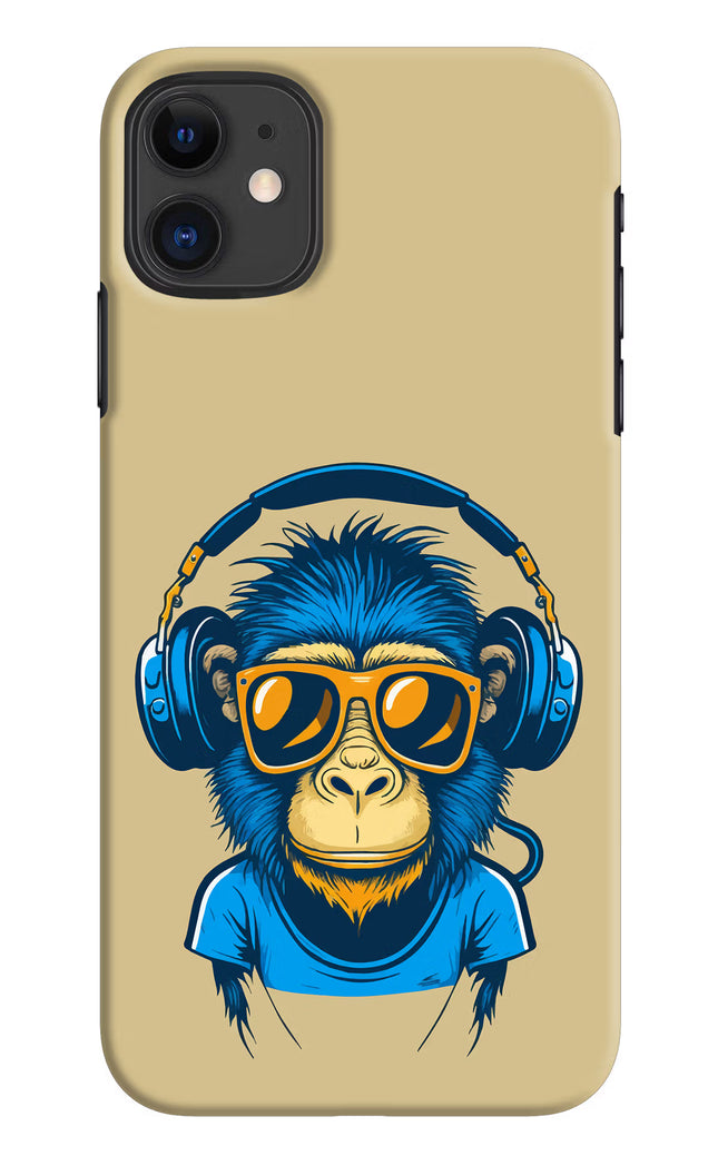 Monkey Headphone iPhone 11 Hard Case Back Cover by Casekaro