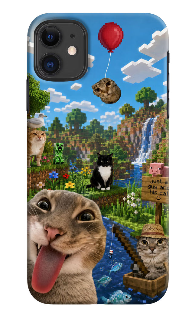 Minecraft Cat Chaos iPhone 11 Hard Case Back Cover by Casekaro