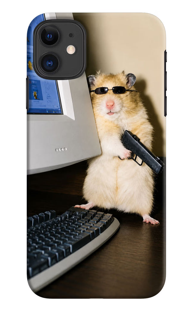 Hacker Hamster iPhone 11 Hard Case Back Cover by Casekaro