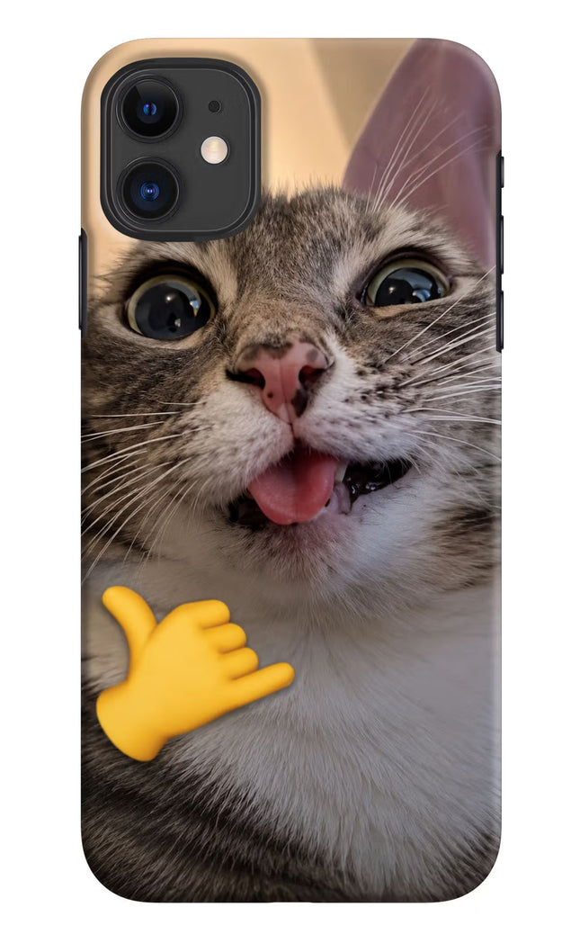 Silly Cat Call iPhone 11 Hard Case Back Cover by Casekaro