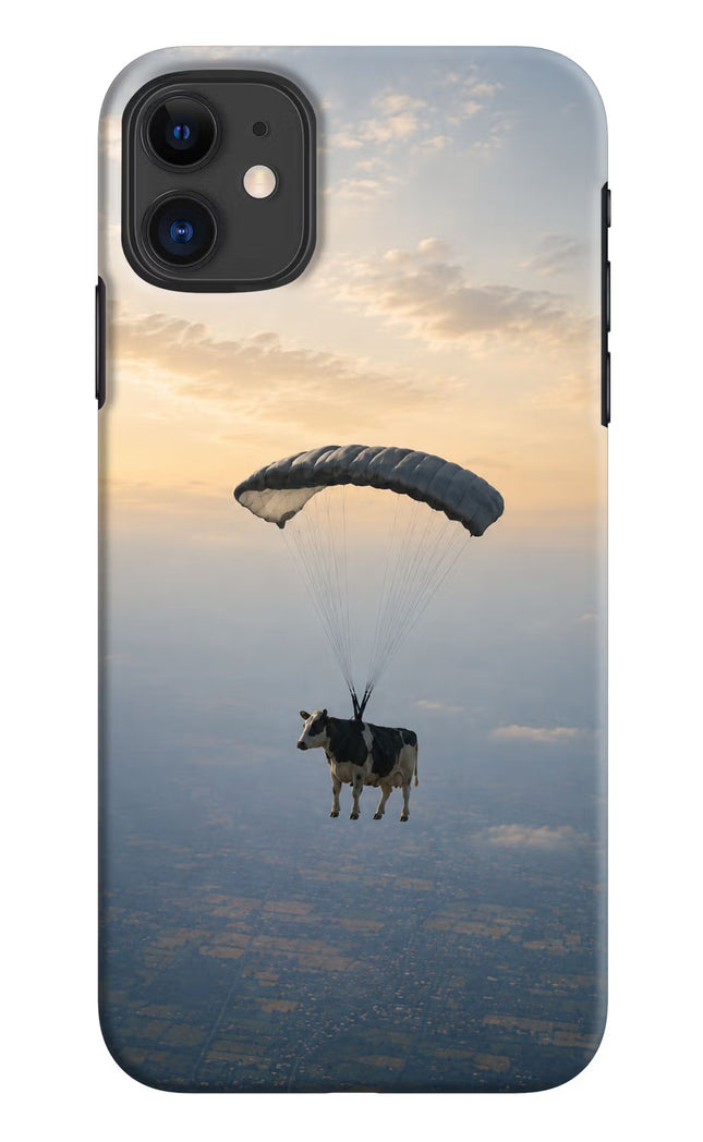 Skydiving Cow iPhone 11 Hard Case Back Cover by Casekaro