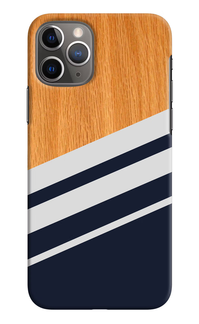 Blue and white wooden iPhone 11 Pro Hard Case Back Cover by Casekaro