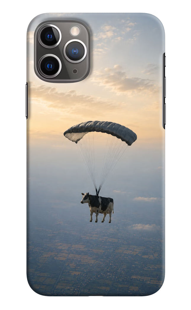 Skydiving Cow iPhone 11 Pro Hard Case Back Cover by Casekaro