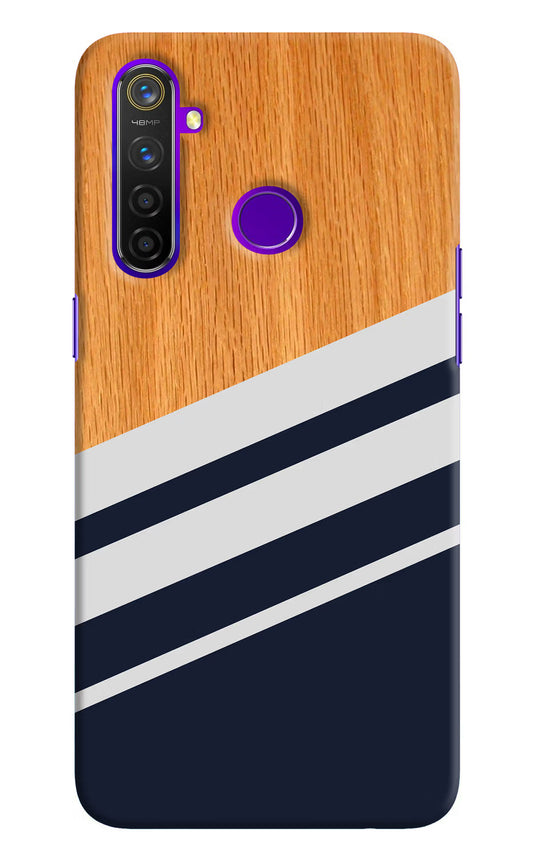 Blue and white wooden Realme 5 Pro Hard Case Back Cover by Casekaro