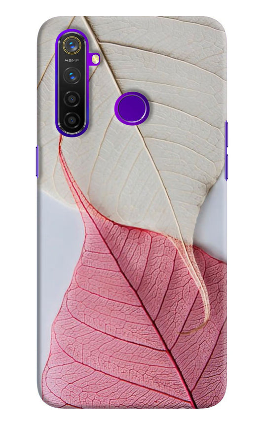 White Pink Leaf Realme 5 Pro Hard Case Back Cover by Casekaro
