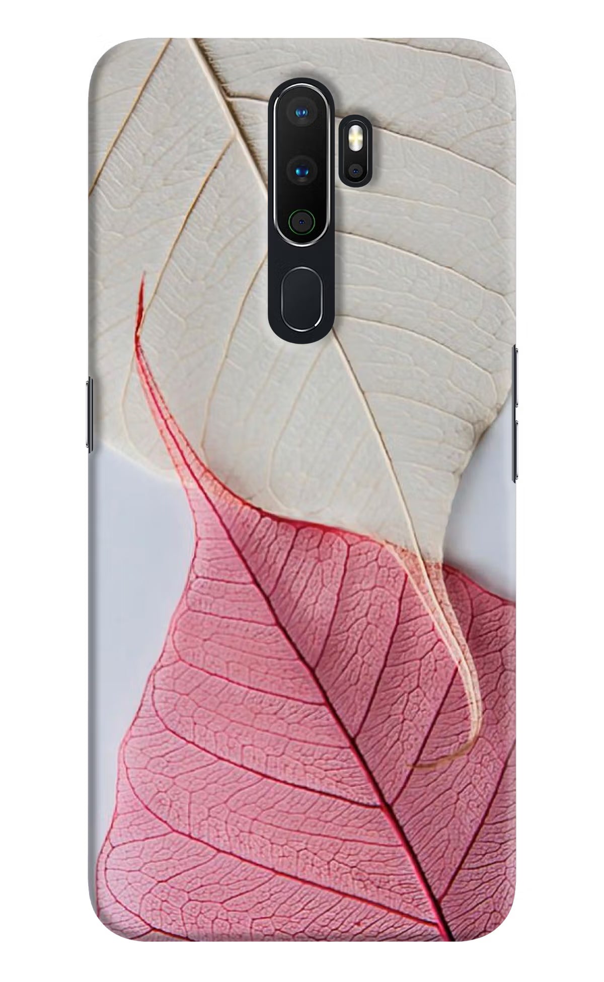 White Pink Leaf Oppo A5 2020/A9 2020 Hard Case Back Cover by Casekaro