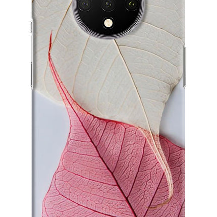White Pink Leaf Oneplus 7T Hard Case Back Cover by Casekaro