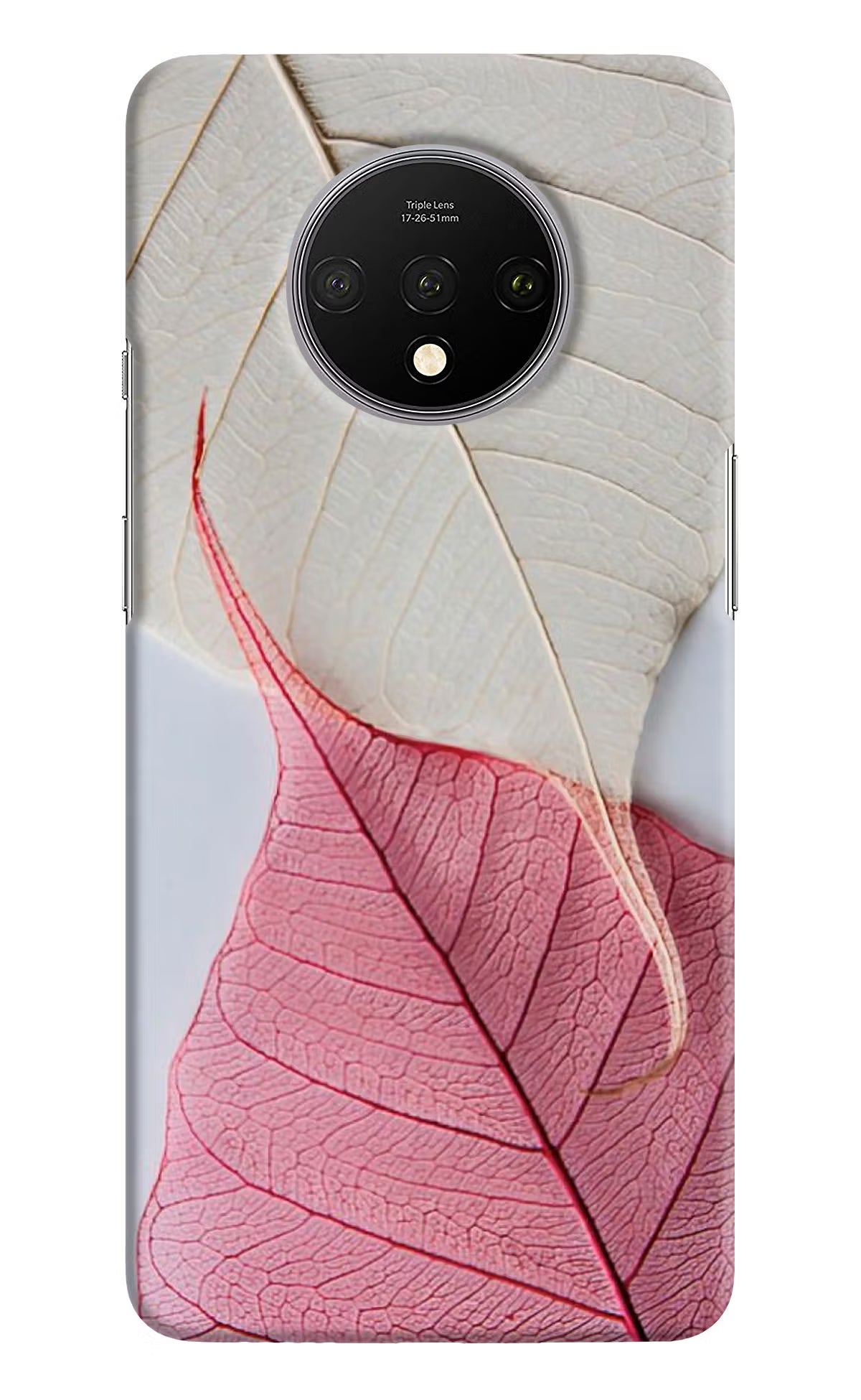 White Pink Leaf Oneplus 7T Hard Case Back Cover by Casekaro