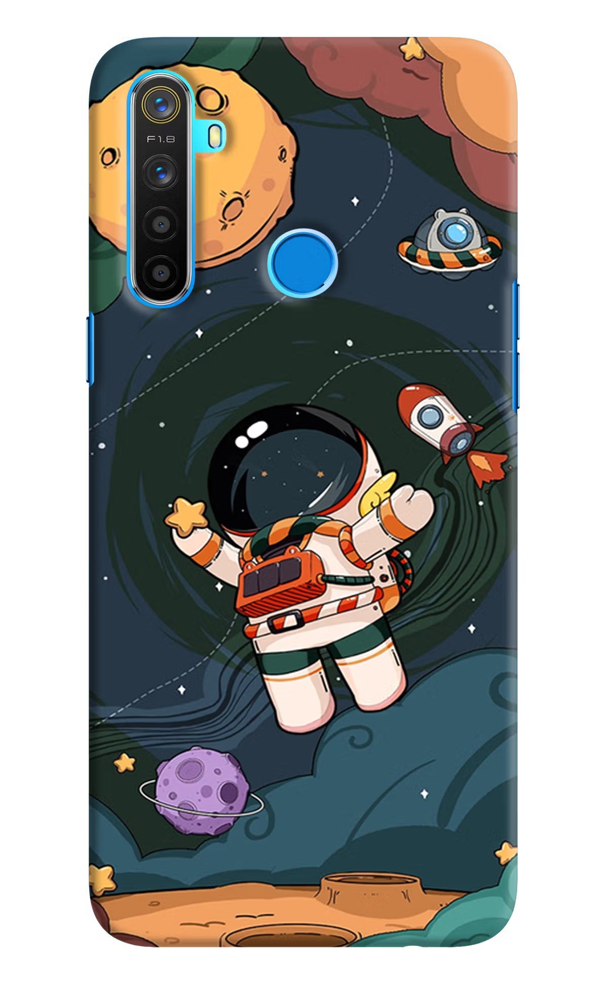 Cartoon Astronaut Realme 5/5i/5s Hard Case Back Cover by Casekaro