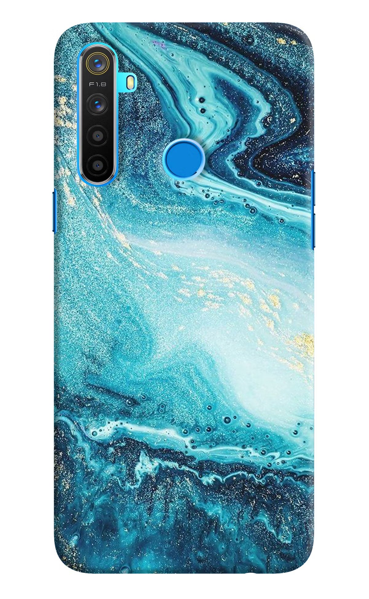 Blue Glitter Marble Realme 5/5i/5s Hard Case Back Cover by Casekaro