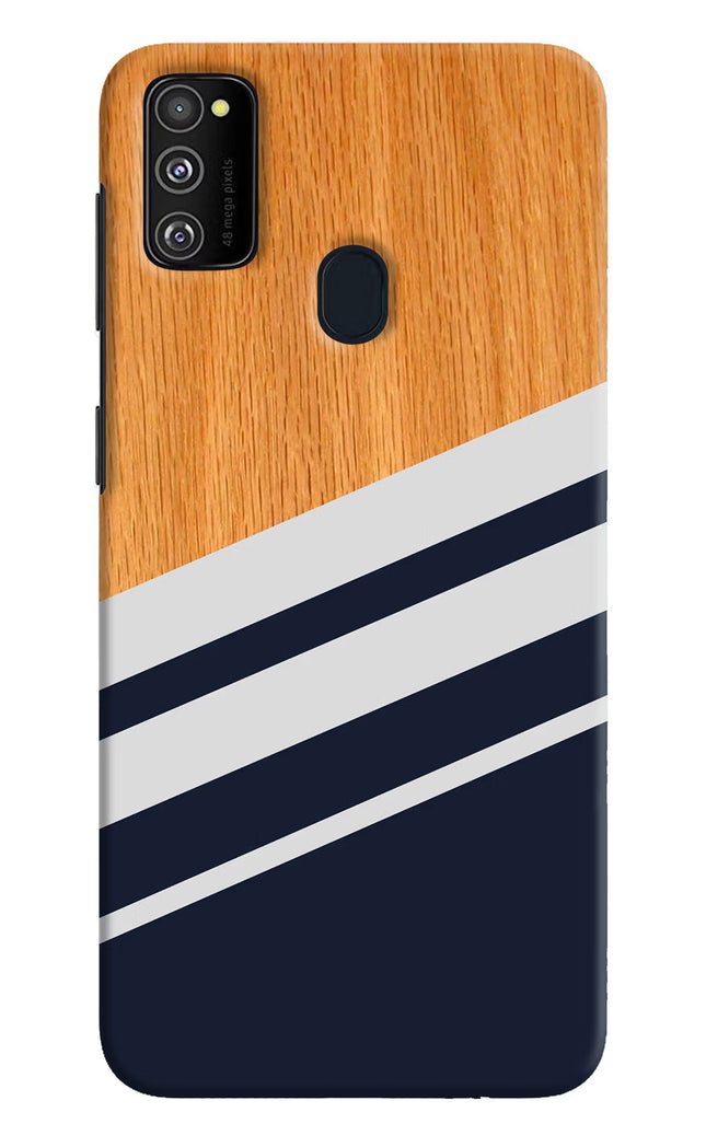Blue and white wooden Samsung M30s Hard Case Back Cover by Casekaro