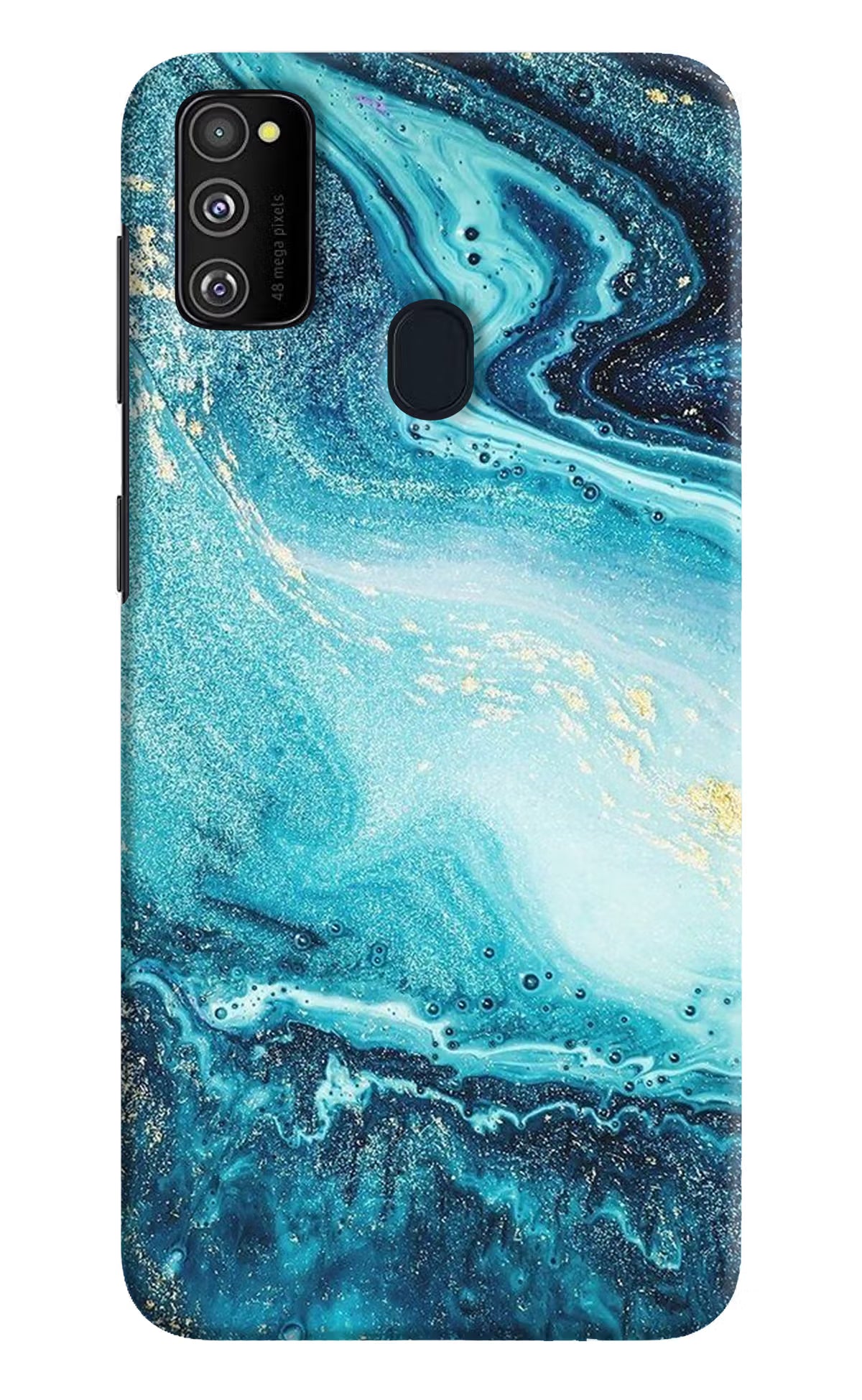 Blue Glitter Marble Samsung M30s Hard Case Back Cover by Casekaro