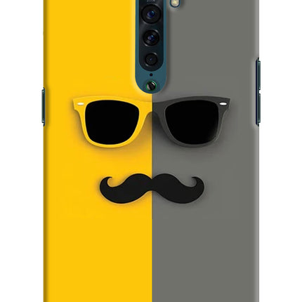 Sunglasses with Mustache Oppo Reno2 Hard Case Back Cover by Casekaro